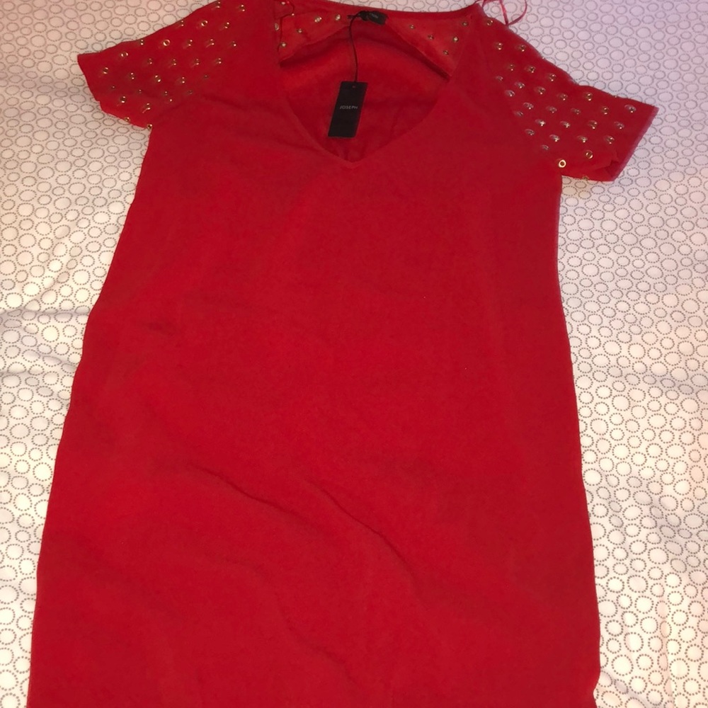 Joseph v neck red dress with shoulder studs